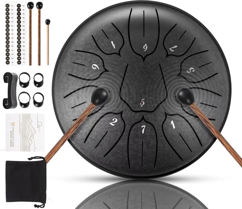 harmuhos Steel Tongue Drum 11 Note 6 Inches D-Key Tank Drum Handpan Drum Percussion Instrument for Meditation Entertainment Musical Education Concert Mind Healing Yoga - Image 1